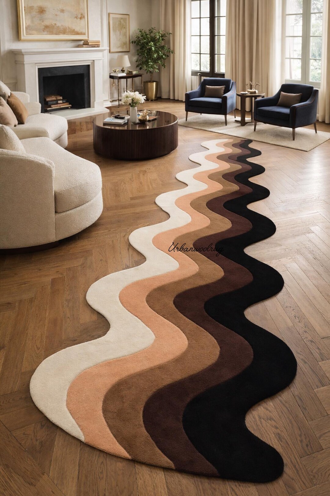 Handmade Tufted Wool Area Rug Modern Wavy Design | Luxury Statement Rug ...