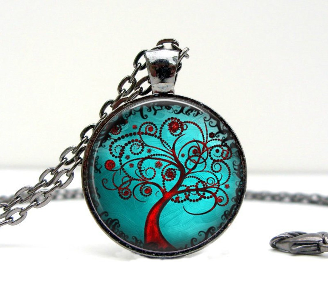 Modern Tree Necklace Glass Dome Art Picture Pendant Photo Etsy