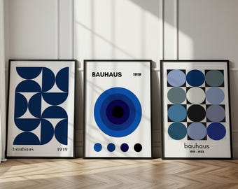 Zestaw plakatów wystawowych Royal Blue Bauhaus, sztuka do druku z połowy XX wieku