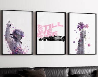 Plakat z bolidem Formuły 1, czarno-biały tor wyścigowy (do pobrania w wersji cyfrowej)