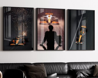 Plakat z bolidem Formuły 1, grafika ścienna z torem wyścigowym (do pobrania cyfrowego)