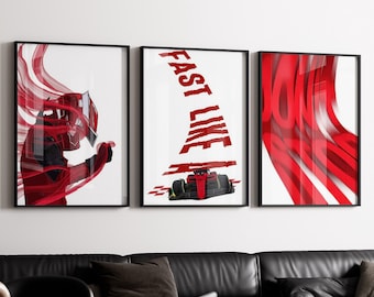 Plakat z bolidem Formuły 1, czarno-biały tor wyścigowy (do pobrania w wersji cyfrowej)