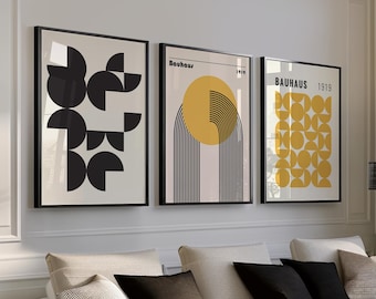 Zestaw plakatów wystawowych Bauhaus, sztuka do druku z połowy XX wieku