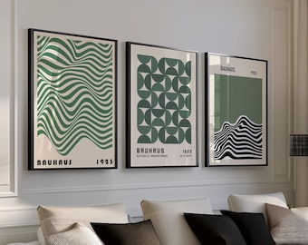 Zestaw plakatów wystawowych Bauhaus, sztuka do druku z połowy XX wieku