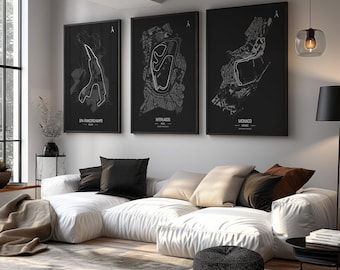 Plakat z bolidem Formuły 1, czarno-biały tor wyścigowy (do pobrania w wersji cyfrowej)