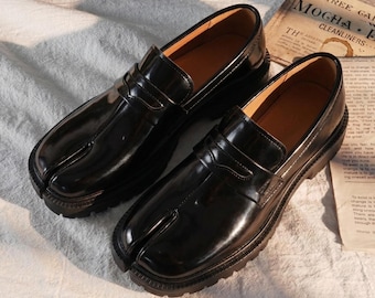 Plus-size black genuine leather women's split-toe shoes, Mary Jane leather shoes, split-toe loafers, Oxford moccasins, Thanksgiving gift