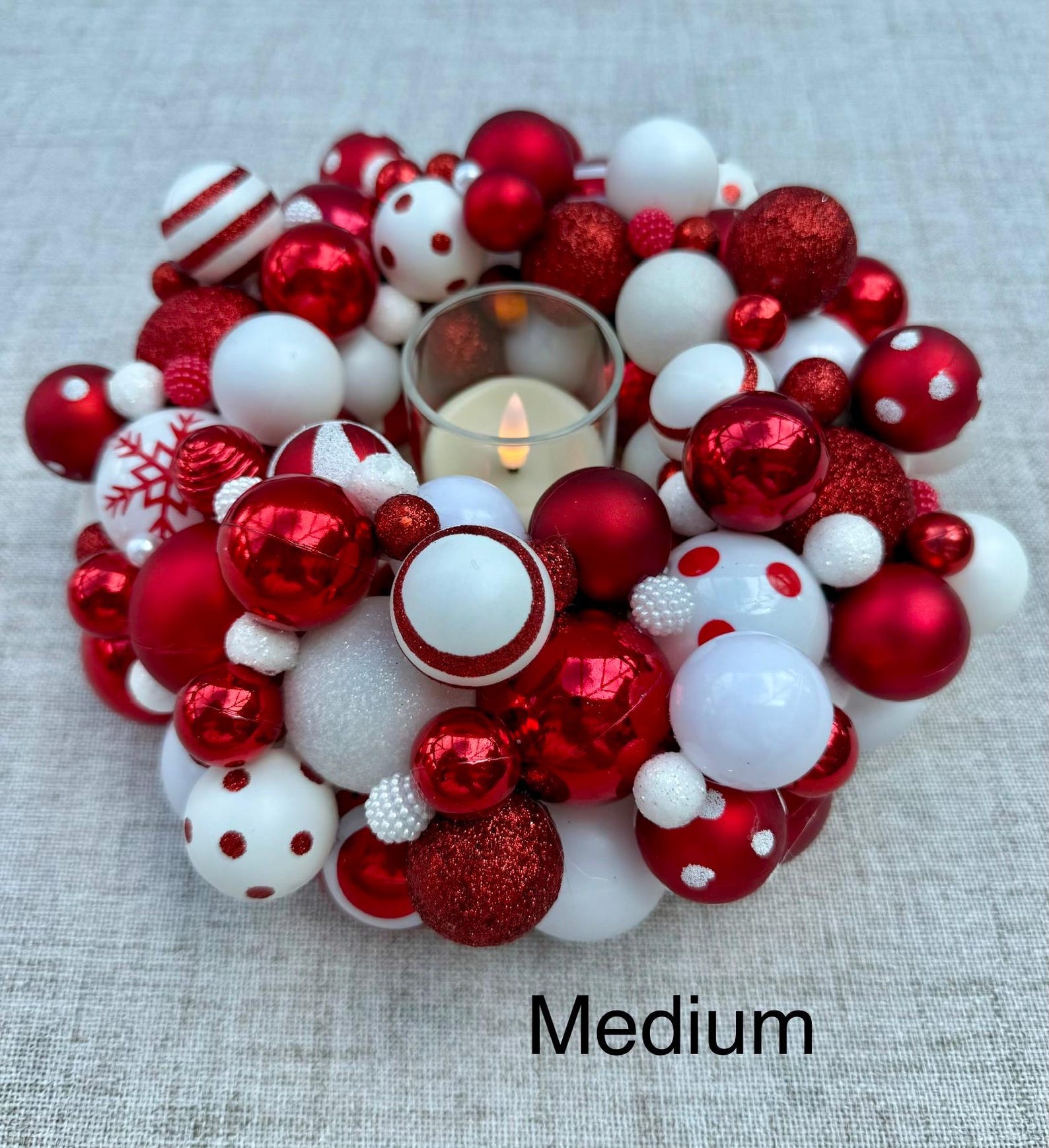 Red Candle Rings Handmade Luxury Red & White Bauble Candle Ring With LED Candle/elegant ...