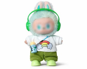 Conjunto de ropa para muñeca monstruo de 17 cm, camiseta arcoíris y pantalones cortos verdes, regalo de ropa para muñeca hecha a mano.