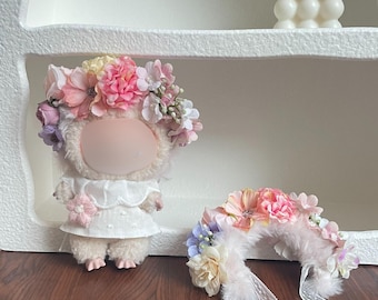 17cm Doll Outfit Set Floral Headband White Dress Handmade Clothes for Mini Doll Princess Outfit Set