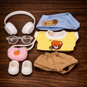 Labubu doll clothing with accessories including top pants bag shoes collector outfit
