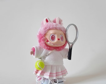 Labubu Tennis Outfit Set 1st 2nd 3rd Generation Sports Clothes, The Monsters Doll Tennis Skirt Racket Accessories