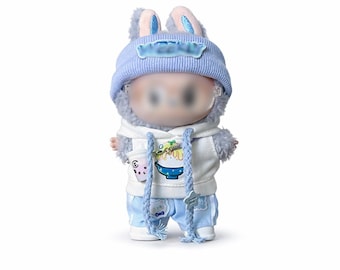 17 cm Plüschpuppe Outfit Kleidung, Niedlicher Blauer Sommer Hoodie & Shorts, Puppenkleidung Geschenk für Sammler