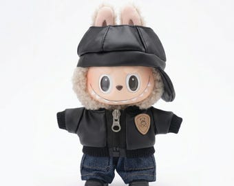 Labubu Puppen Outfit Schwarz Biker Streetstyle Cool Punk Jacke Kleidung