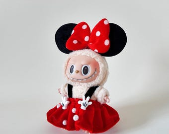 Labubu Minnie Outfit 1st 2nd 3rd Generation Red Polka Dot Dress Set, The Monsters Doll Mouse Ear Costume
