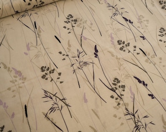 Tela de algodón beige con estampado de hierbas - tejido floral natural, tela boho para vestidos y decoración, se vende por metro.