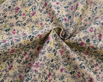 Tela de algodón con flores beige - tela floral con pequeñas flores, tela ligera para vestidos y blusas