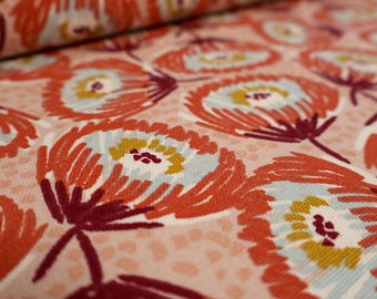 Tela de lona retro floral en rosa y burdeos - Lona de algodón, tejido resistente para bolsos, cojines, ropa y decoración del hogar, se vende por metro.