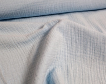 Tela de muselina azul claro - Algodón de doble gasa, suave y transpirable para ropa y bebés.