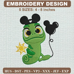 Broderad Disney Tangled Pascal broderidesign, rent modernt klädmönster, DST PES-filer för 4x4-båge