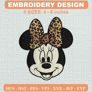 Disney Minnie Mouse Leopard Embroidery Design, Vintage Machine Embroidery Pattern, PES DST Instant Download