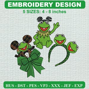 Kermit Frog Machine Embroidery Design, Clean Modern Apparel Pattern (DST PES Files)