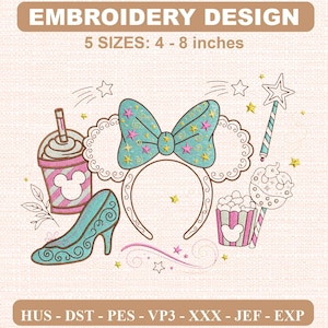 Magical Princess Mouse Ears Embroidery Embroidery, Princess Mouse Ears Embroidery Machine Embroidery Design, Digital Download DST PES
