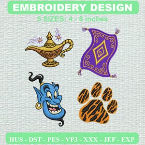 Aladdin Embroidery Design, Genie Lamp Magic Carpet (Digital Download)