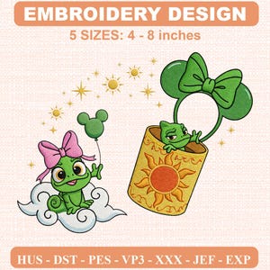 Disney Pascal Tangled broderat maskinbroderimönster, ren modern design för kläder, PES DST JEF VP3 digital nedladdning