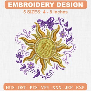 Tangled Sun Embroidery Design, Modern Satin Stitch Pattern (Digital Download)