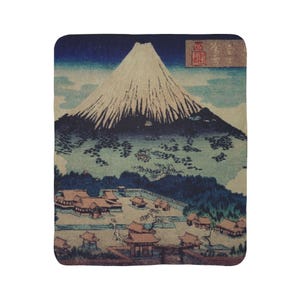 Mount Fuji Landscape Fleece Sherpa Blanket | Japanese Woodblock Print Mountain Scene