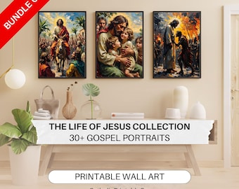 Väggkonstpaket med Jesu liv | 30+ Gospelscener (digital nedladdning)