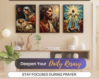 Rosary Mysteries Catholic Wall Art Bundle | Oil Painting Style Prints (Digital Download)