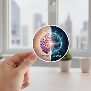 Human Code vs AI Code Brain Sticker - AI Laptop Decal – Tech Gift for Programmers, STEM Students & Data Scientists