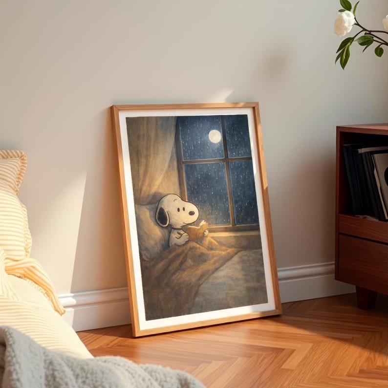 Snoopy Night Reading Wall Art, Cozy Snoopy Bedroom Decor, Snoopy ...