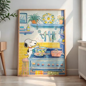 Snoopy Cooking Poster, Cozy Kitchen Snoopy Wall Art, Cute Snoopy Chef Illustration, Kitchen Decor Print