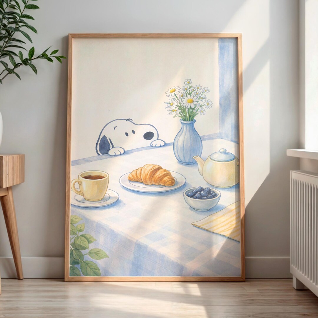 Snoopy Breakfast Poster, Cozy Morning Snoopy Wall Art, Coffee ...