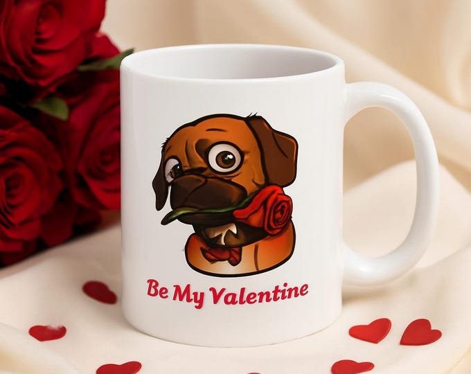 Featured listing image: Ruby Valentine Dog Mug | Romantic Dog Lover Gift, Cute Rose Design, Ceramic Coffee Cup