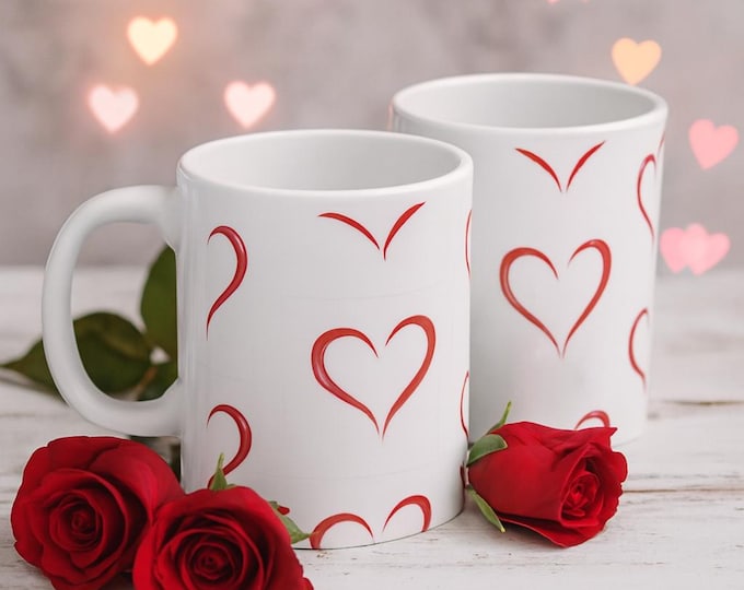 Featured listing image: Red Heart Coffee Mug, Valentine’s Day Mug, Minimal Brushstroke Heart, Romantic Gift for Her, Modern Love Coffee Cup, Cute Ceramic Mug