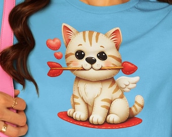 Valentines Day Cat Shirt | Cat tshirt | Faux Patchwork | Cat Mom Gift | Cute Kitten Shirt | Cat Lover Gift