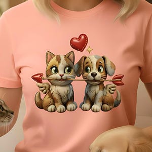 Cute Dog and Cat Couple Shirt | Faux Leather Patchwork Print | Valentines Day | Pet Lover Gift