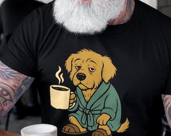 Coffee Dog T-Shirt | Funny Dog Shirt | Gift For Coffee Lovers | Sleepy Dog with Coffee tee | Coffee Morning Dog T-Shirt