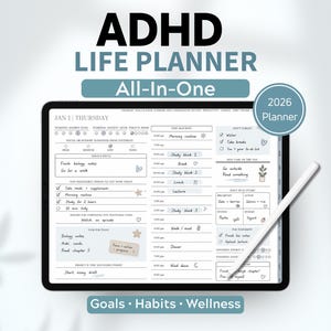 ADHD Digital Planner 2026, All-in-One Life Planner for GoodNotes & iPad, Hyperlinked Daily Weekly Monthly Planner