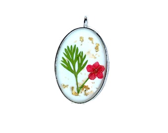 Real Pressed yellow Flower Resin Necklace Gold Flakes Pendant Botanical Jewelry Gift For Her