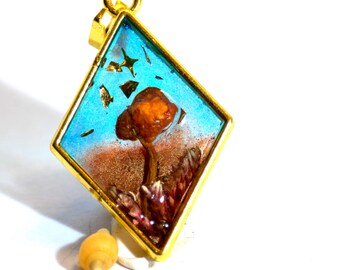 Real Mushroom Resin Necklace, Magic Forest Pendant, Cottagecore Jewelry Gift for Her