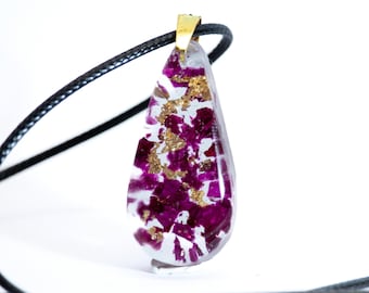 Real Rose Petal Resin Pendant with Gold Flakes Jewelry for Her Romantic Floral Gift