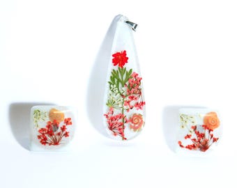 Botanical Jewelry Set with Real Dried Flowers