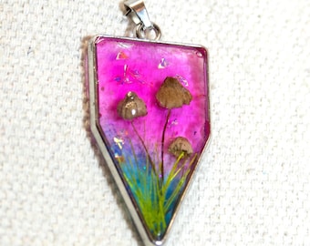 Sunrise Real Mushroom Resin Pendant Necklace - Botanical Forest Jewelry,