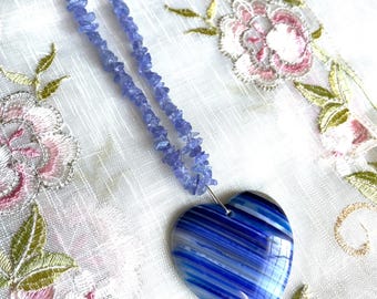 Tanzanite and Agate Heart Pendant Necklace