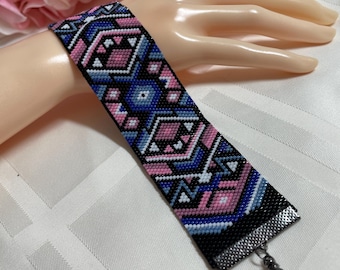 Woven Wide Multicolor Beaded Bracelet