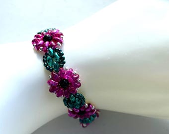 Woven Dark Pink Beaded Bracelet